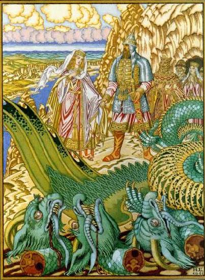 Ivan Bilibin Dobrynya Nikitich rescues Zabava from the dragon Gorynych France oil painting art